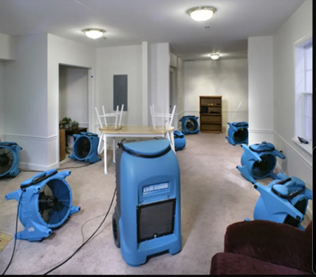 Air movers and dehumidifier setup for Water Damage Restoration in Moscow
